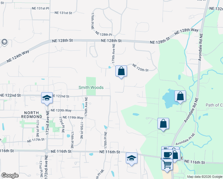 map of restaurants, bars, coffee shops, grocery stores, and more near 12350 178th Place Northeast in Redmond