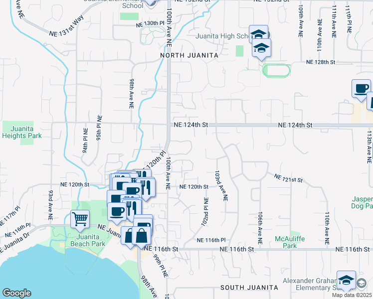 map of restaurants, bars, coffee shops, grocery stores, and more near in Kirkland