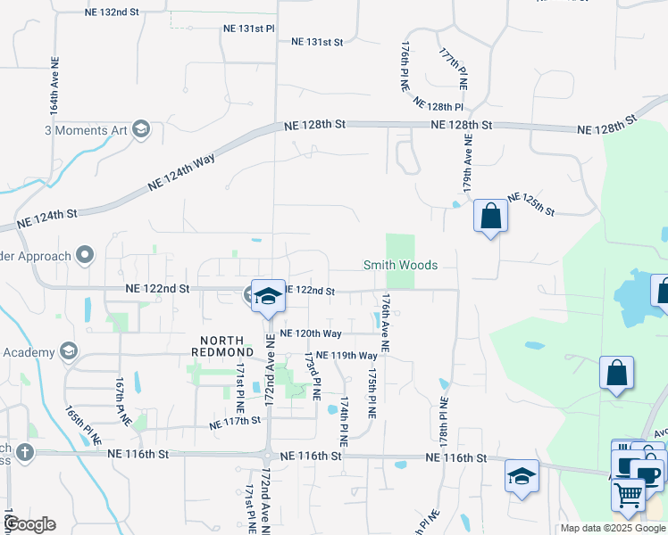 map of restaurants, bars, coffee shops, grocery stores, and more near 12332 174th Place Northeast in Redmond