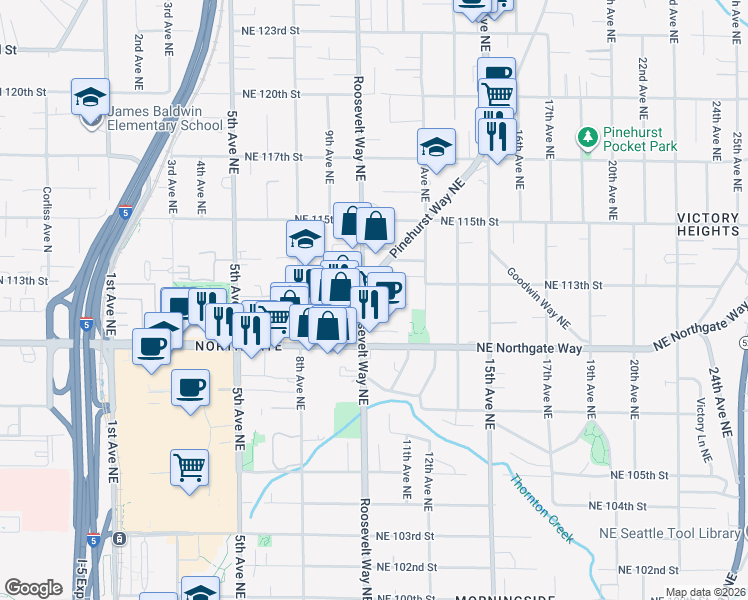 map of restaurants, bars, coffee shops, grocery stores, and more near in Seattle