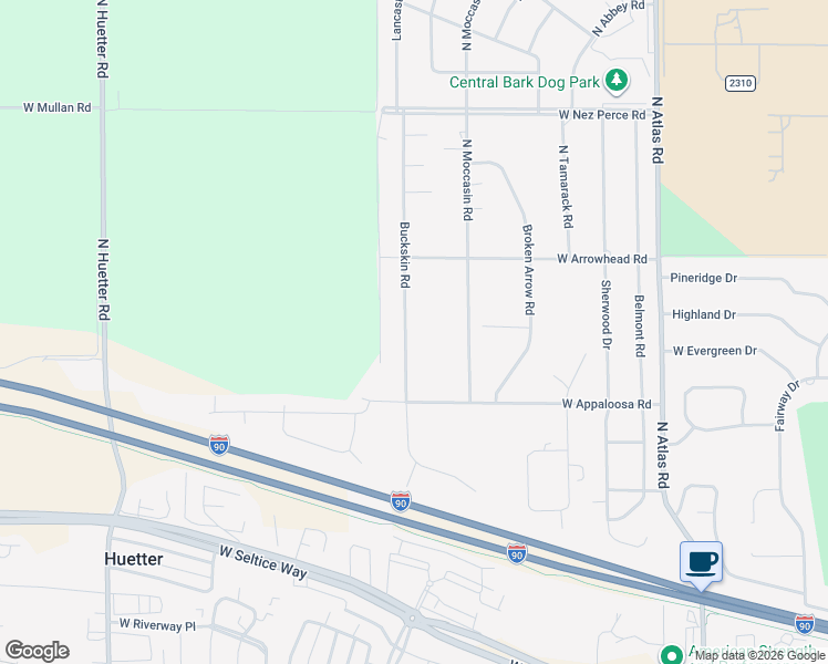 map of restaurants, bars, coffee shops, grocery stores, and more near 3511 Buckskin Road in Coeur d'Alene