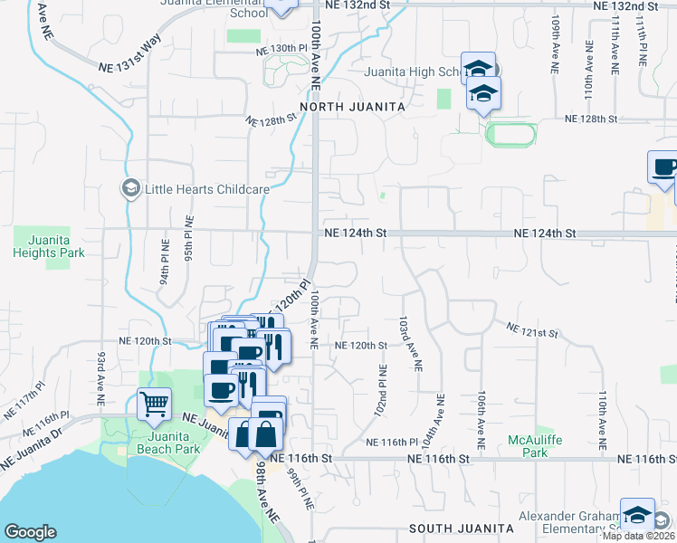 map of restaurants, bars, coffee shops, grocery stores, and more near in Kirkland