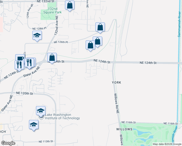 map of restaurants, bars, coffee shops, grocery stores, and more near 12244 137th Place Northeast in Redmond