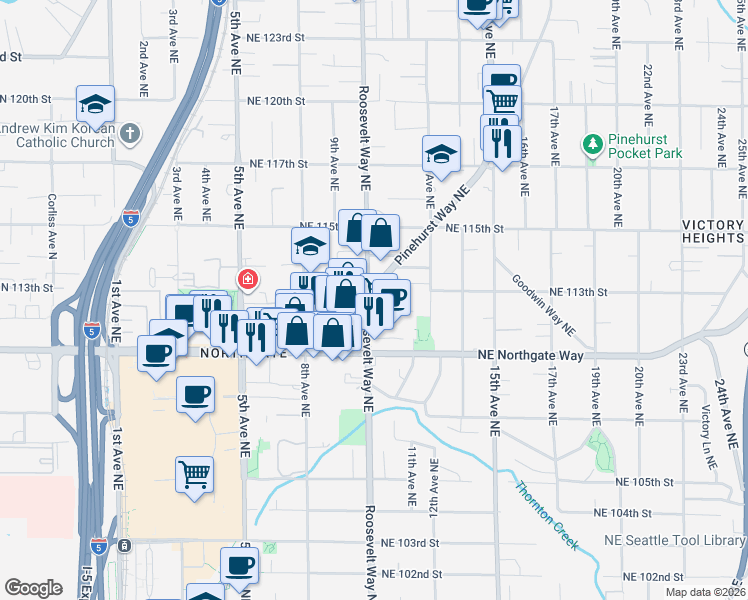 map of restaurants, bars, coffee shops, grocery stores, and more near in Seattle