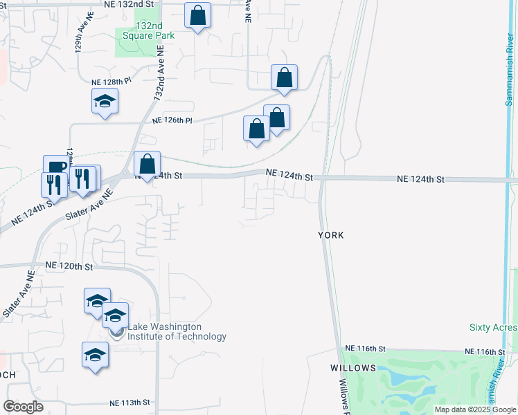 map of restaurants, bars, coffee shops, grocery stores, and more near 12244 137th Place Northeast in Redmond