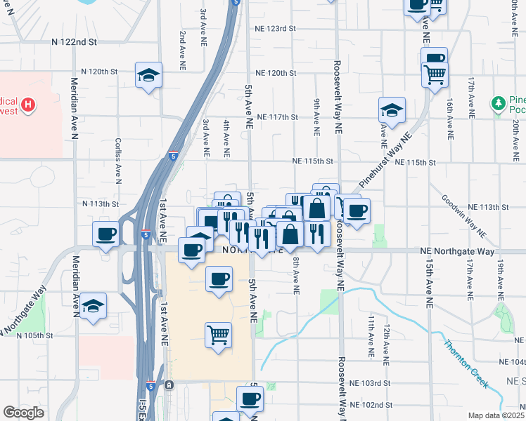 map of restaurants, bars, coffee shops, grocery stores, and more near 524 Northeast 112th Street in Seattle