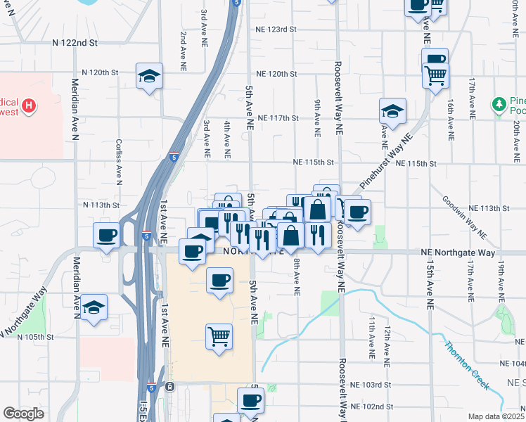 map of restaurants, bars, coffee shops, grocery stores, and more near 524 Northeast 112th Street in Seattle
