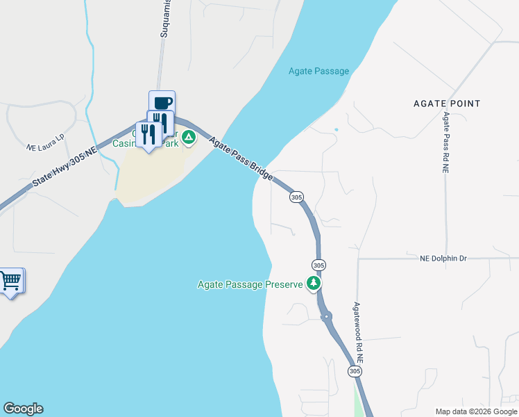 map of restaurants, bars, coffee shops, grocery stores, and more near 16261 Reitan Road Northeast in Bainbridge Island