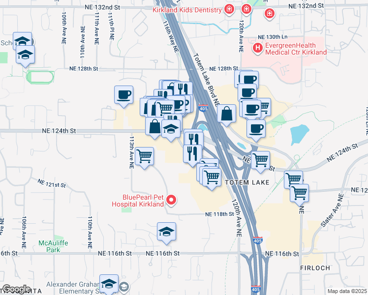 map of restaurants, bars, coffee shops, grocery stores, and more near 12337 120th Avenue Northeast in Kirkland