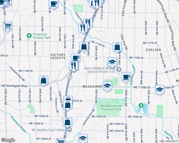 map of restaurants, bars, coffee shops, grocery stores, and more near 11315 28th Avenue Northeast in Seattle