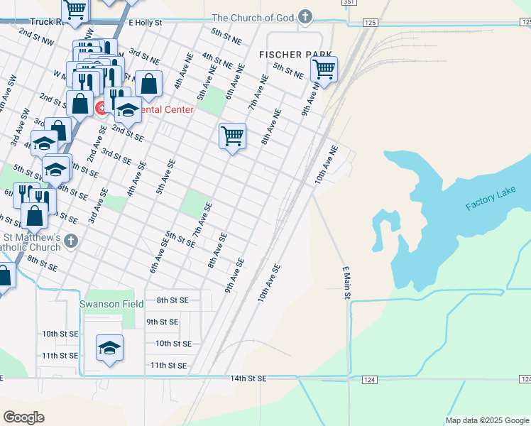 map of restaurants, bars, coffee shops, grocery stores, and more near 218 9th Avenue Northeast in Sidney