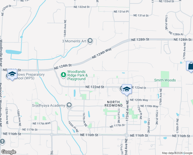 map of restaurants, bars, coffee shops, grocery stores, and more near 12265 168th Court Northeast in Redmond