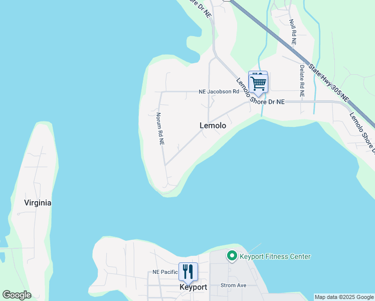 map of restaurants, bars, coffee shops, grocery stores, and more near 16172 Tuk Wil La Road Northeast in Poulsbo