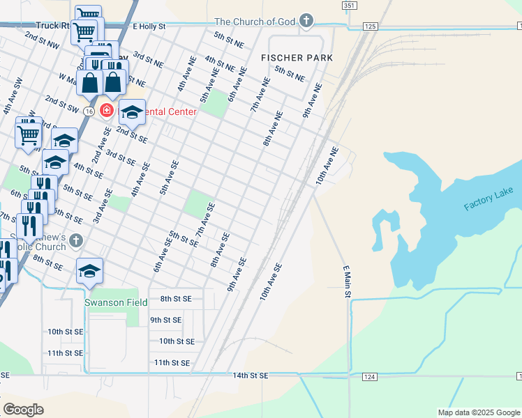 map of restaurants, bars, coffee shops, grocery stores, and more near 218 9th Avenue Northeast in Sidney