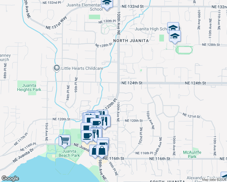 map of restaurants, bars, coffee shops, grocery stores, and more near 12221 100th Avenue Northeast in Kirkland