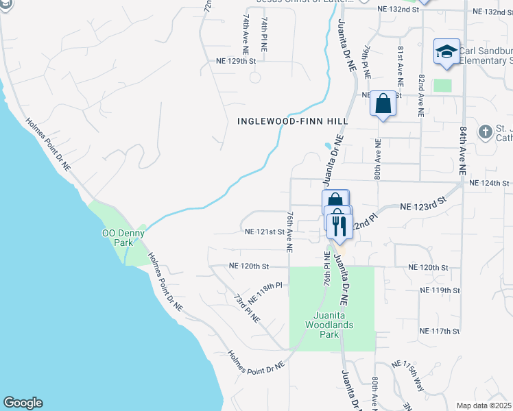 map of restaurants, bars, coffee shops, grocery stores, and more near 7402 Northeast 122nd Street in Kirkland