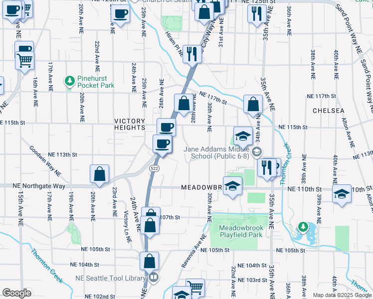 map of restaurants, bars, coffee shops, grocery stores, and more near 11315 28th Avenue Northeast in Seattle