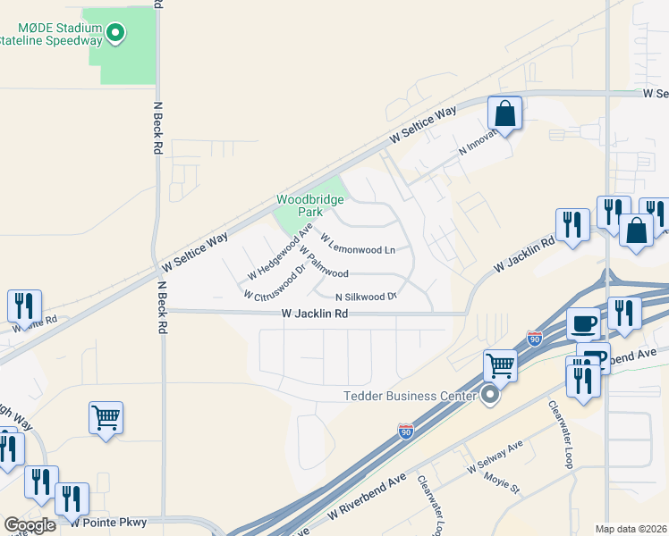 map of restaurants, bars, coffee shops, grocery stores, and more near 5049 West Palmwood Lane in Post Falls