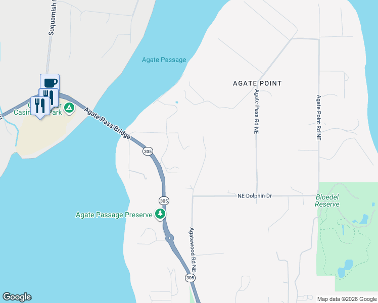 map of restaurants, bars, coffee shops, grocery stores, and more near 16336 Reitan Road Northeast in Bainbridge Island