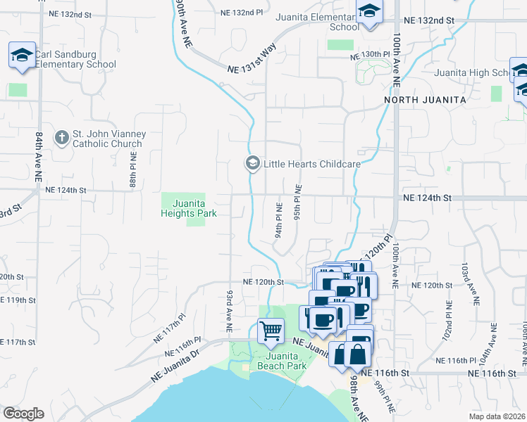 map of restaurants, bars, coffee shops, grocery stores, and more near 12310 94th Avenue Northeast in Kirkland