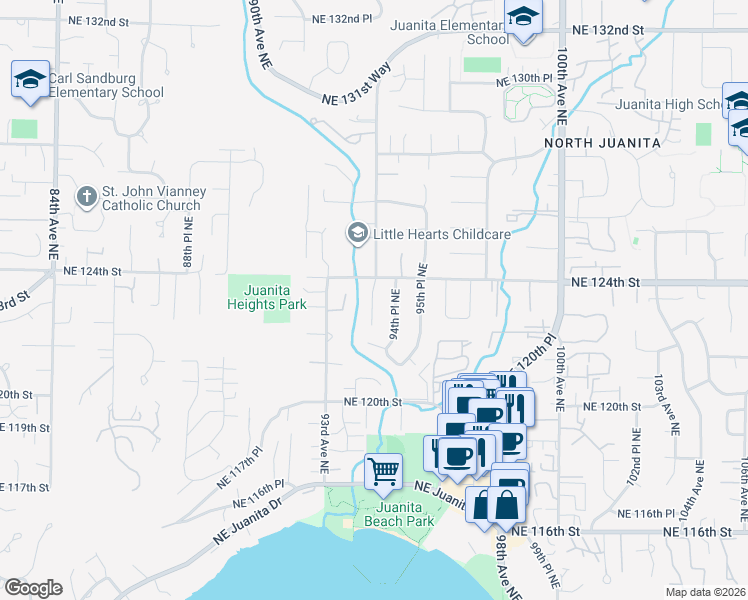 map of restaurants, bars, coffee shops, grocery stores, and more near 12310 94th Avenue Northeast in Kirkland