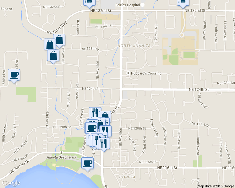 map of restaurants, bars, coffee shops, grocery stores, and more near 12221-12229 100th Avenue Northeast in Kirkland