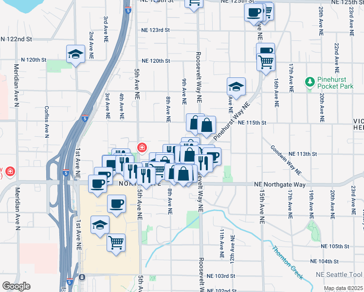 map of restaurants, bars, coffee shops, grocery stores, and more near 11222 8th Avenue Northeast in Seattle