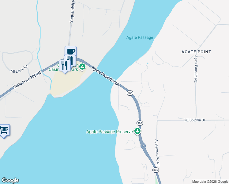 map of restaurants, bars, coffee shops, grocery stores, and more near 16261 Reitan Road Northeast in Bainbridge Island