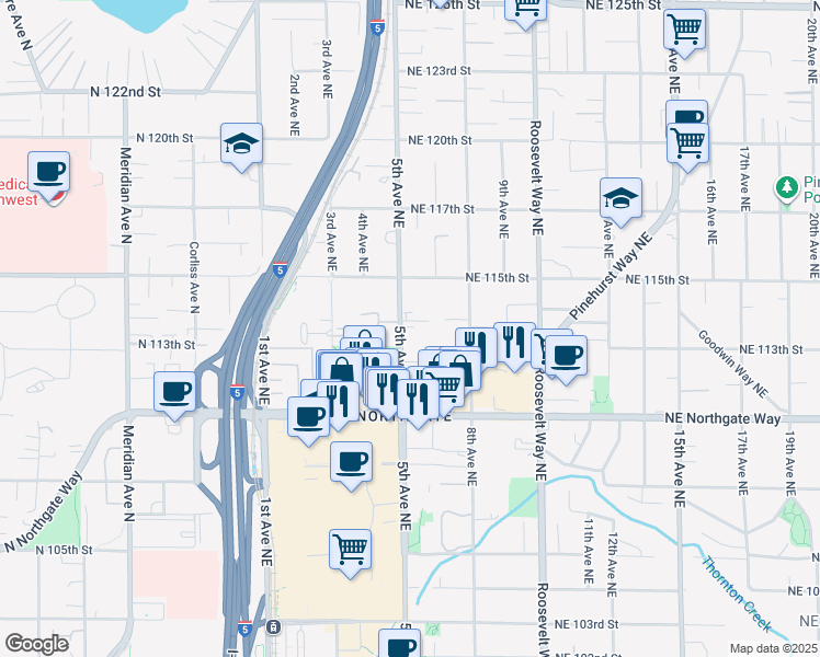 map of restaurants, bars, coffee shops, grocery stores, and more near 11065 5th Avenue Northeast in Seattle