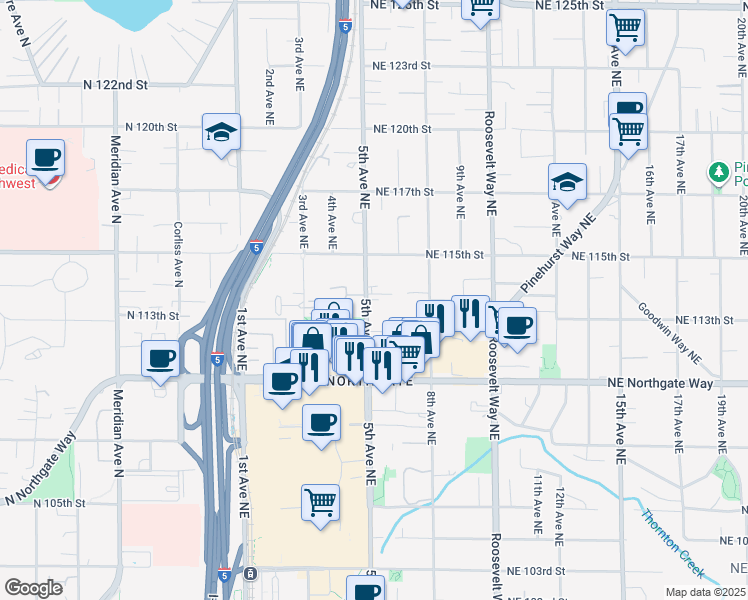 map of restaurants, bars, coffee shops, grocery stores, and more near 11065 5th Avenue Northeast in Seattle