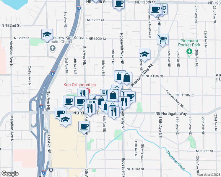 map of restaurants, bars, coffee shops, grocery stores, and more near 11316 8th Avenue Northeast in Seattle