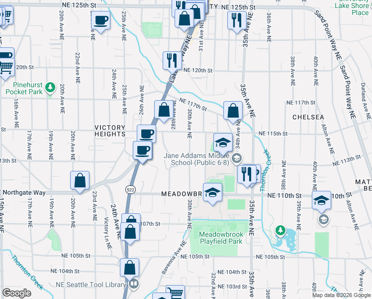 map of restaurants, bars, coffee shops, grocery stores, and more near 11315 30th Avenue Northeast in Seattle