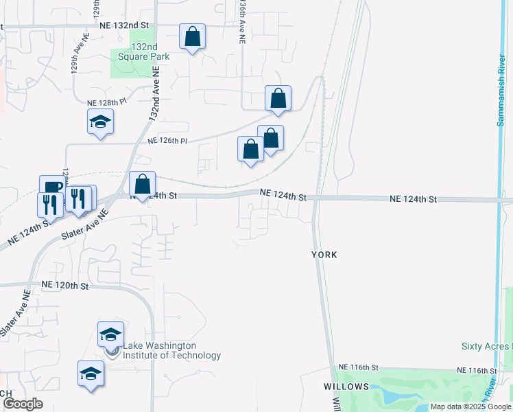 map of restaurants, bars, coffee shops, grocery stores, and more near 12328 134th Ct NE in Redmond