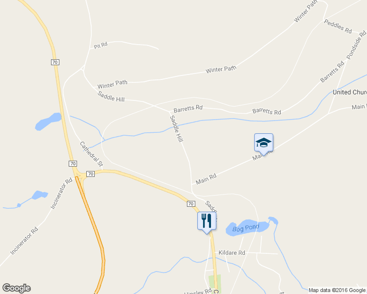 map of restaurants, bars, coffee shops, grocery stores, and more near Saddle Hill in Harbour Grace