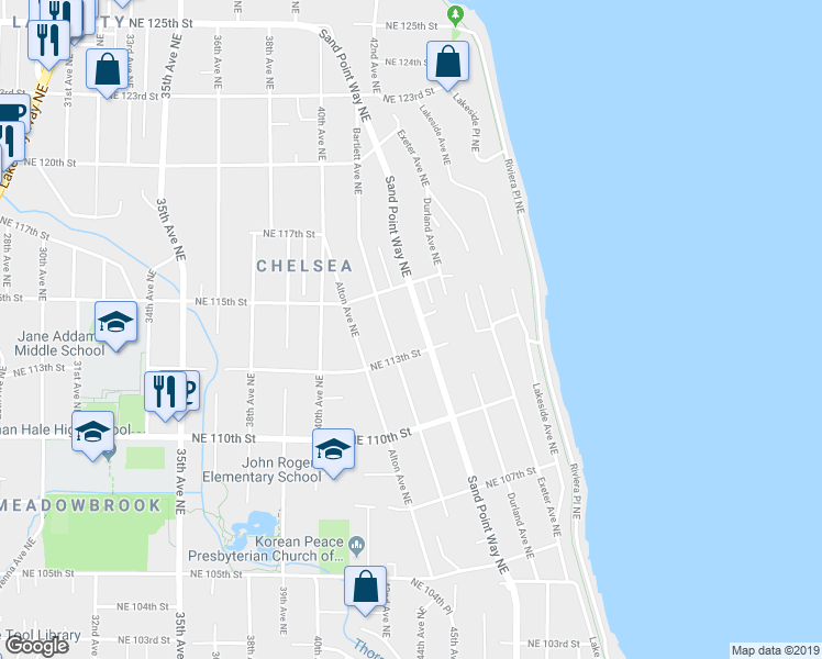 map of restaurants, bars, coffee shops, grocery stores, and more near 11059 Sand Point Way Northeast in Seattle