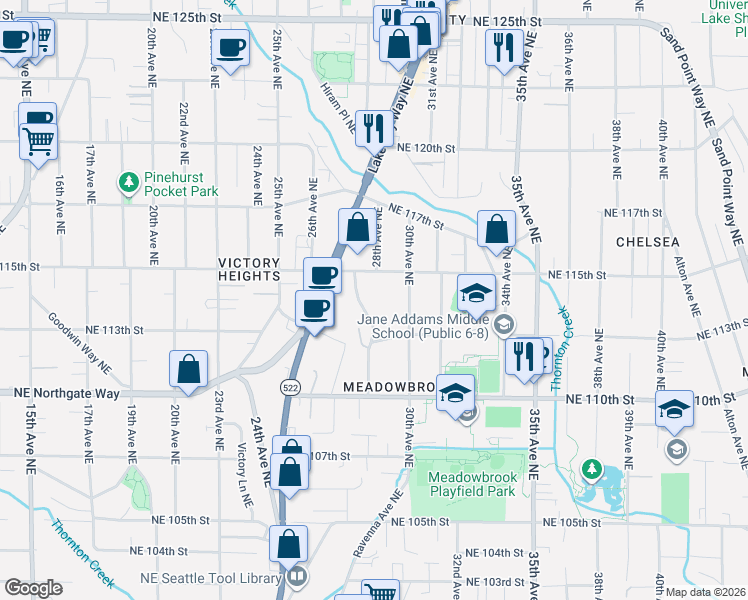 map of restaurants, bars, coffee shops, grocery stores, and more near 11315 28th Avenue Northeast in Seattle