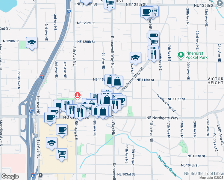 map of restaurants, bars, coffee shops, grocery stores, and more near in Seattle