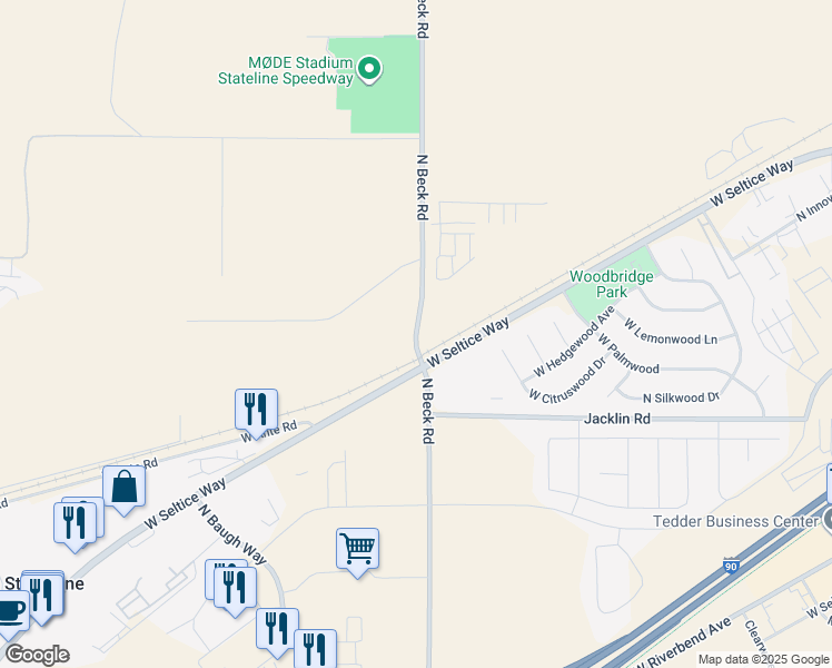 map of restaurants, bars, coffee shops, grocery stores, and more near 430 North Beck Road in Post Falls