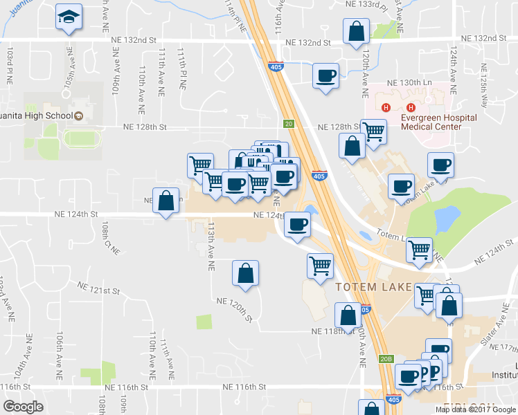 map of restaurants, bars, coffee shops, grocery stores, and more near 12425 116th Avenue Northeast in Kirkland