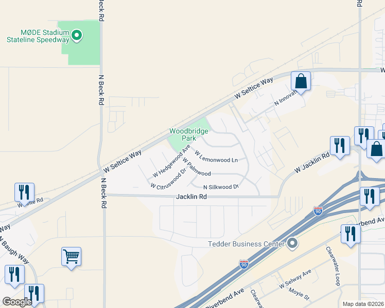 map of restaurants, bars, coffee shops, grocery stores, and more near 4946 North Candlewood Lane in Post Falls