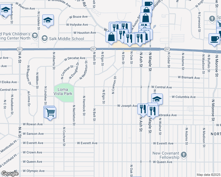 map of restaurants, bars, coffee shops, grocery stores, and more near 5827 North Cannon Street in Spokane