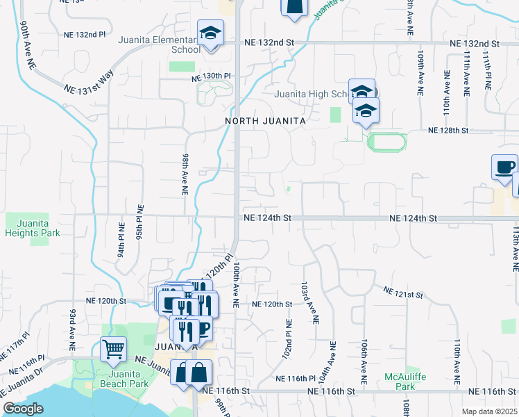 map of restaurants, bars, coffee shops, grocery stores, and more near 10105 Northeast 125th Drive in Kirkland