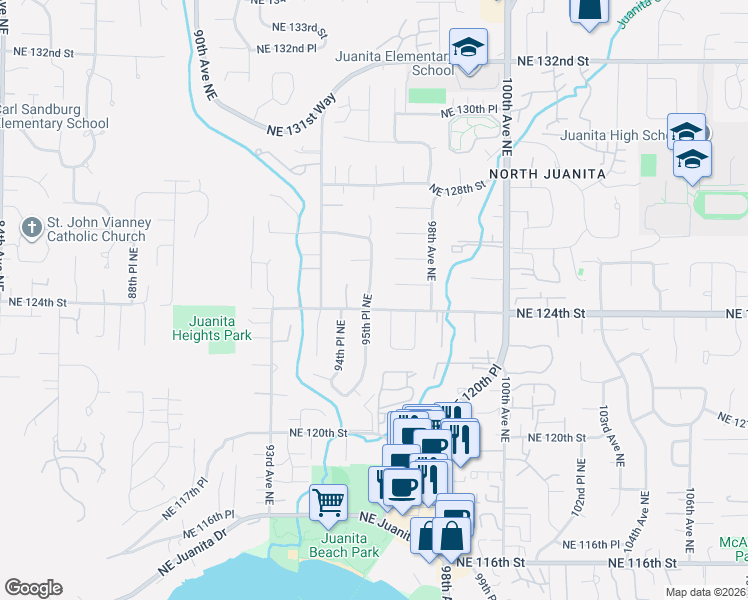 map of restaurants, bars, coffee shops, grocery stores, and more near 12417 95th Place Northeast in Kirkland
