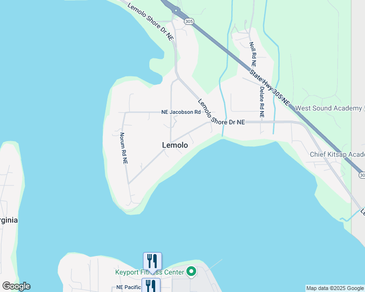 map of restaurants, bars, coffee shops, grocery stores, and more near 16434 Tuk Wil La Road Northeast in Poulsbo