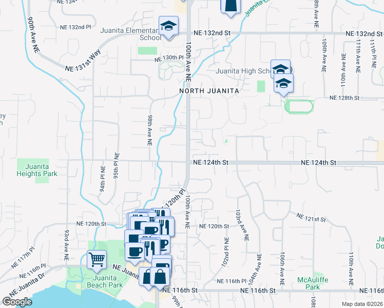 map of restaurants, bars, coffee shops, grocery stores, and more near 9908 Northeast 124th Street in Kirkland
