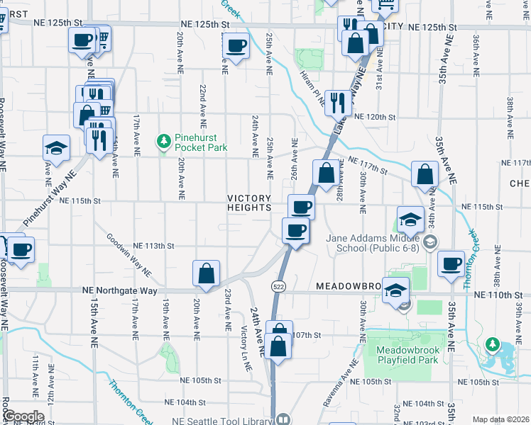 map of restaurants, bars, coffee shops, grocery stores, and more near in Seattle