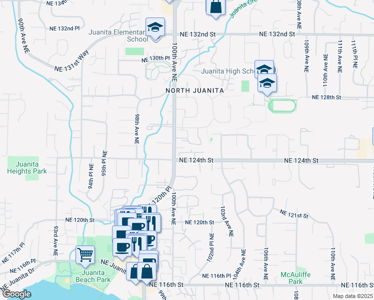 map of restaurants, bars, coffee shops, grocery stores, and more near 10105 Northeast 125th Drive in Kirkland