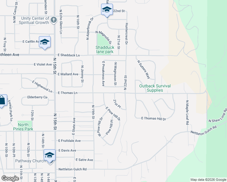 map of restaurants, bars, coffee shops, grocery stores, and more near 2095 East Thomas Lane in Coeur d'Alene