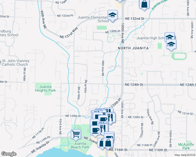 map of restaurants, bars, coffee shops, grocery stores, and more near 9771 Northeast 124th Place in Kirkland