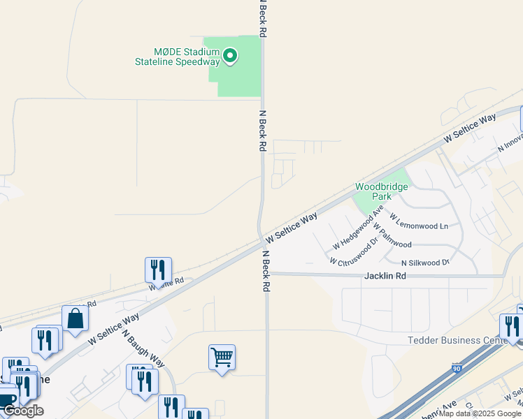 map of restaurants, bars, coffee shops, grocery stores, and more near 430 North Beck Road in Post Falls